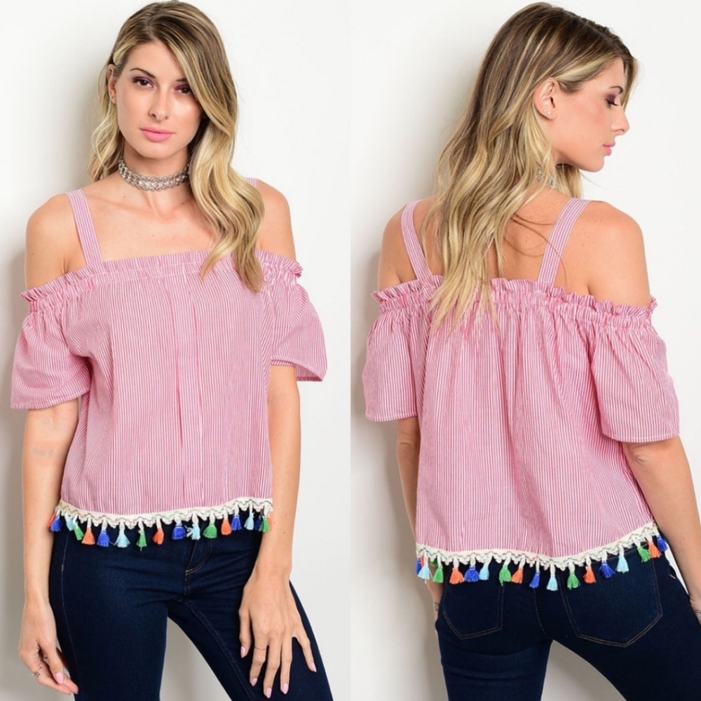 Off Shoulder Tassel Hem Top